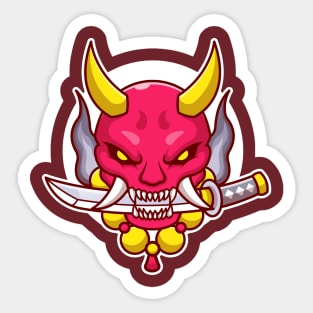 Oni Mask With Sword Cartoon Sticker